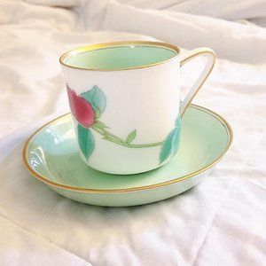Small mint green / white / gold little teacup and saucer